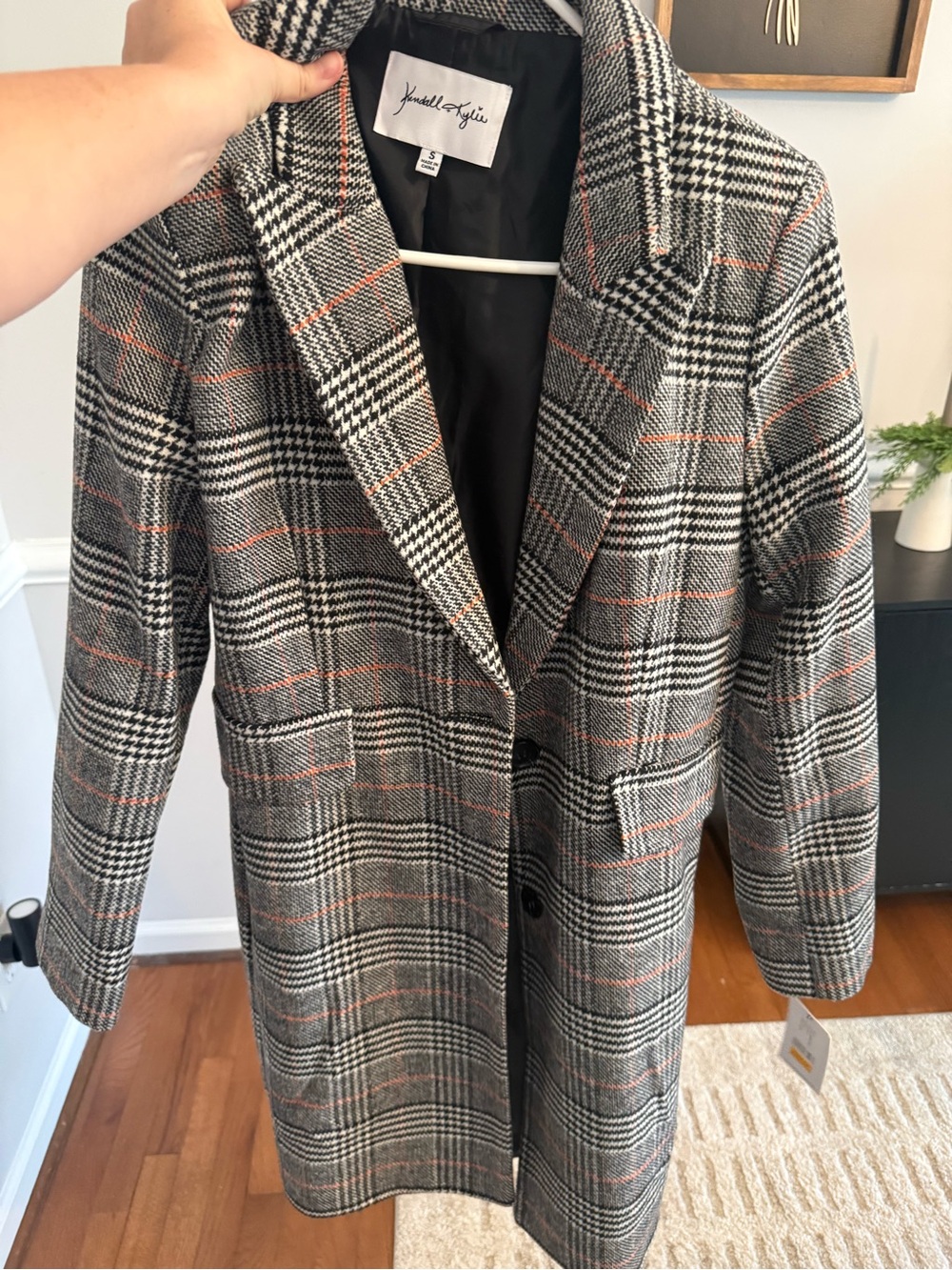 Kendall & Kylie Gray Plaid Blazer Coat with Orange Windowpane